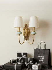 Rowan Classic Fabric Shade Sconce – Ceramic Wall Light for Hallway or Bedroom